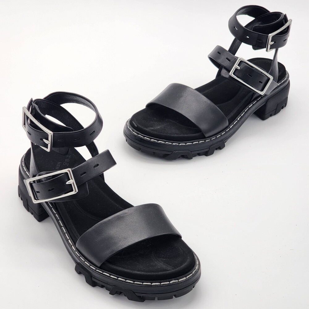 Rag & Bone Shiloh Buckle Leather Thick Strappy Platform Sandals Black Size 38 EU